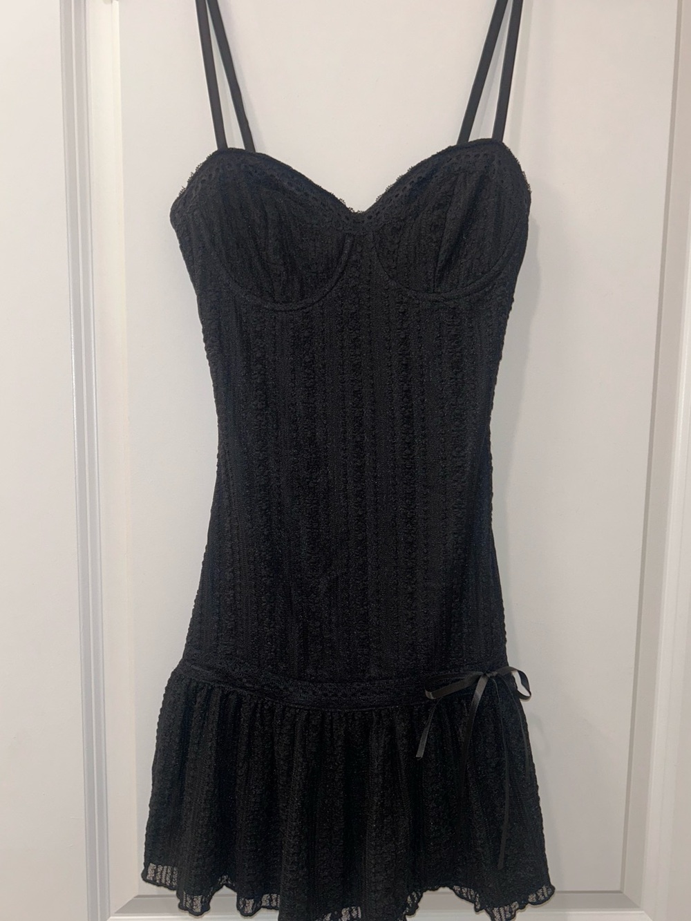 Black Lace Cute Going out Mini Dress with Spaghetti Straps